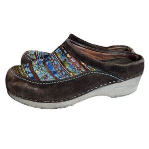 Dansko Size 37 Clogs Suede Multicolor Woven Slip-On Shoes Cottagecore Boho